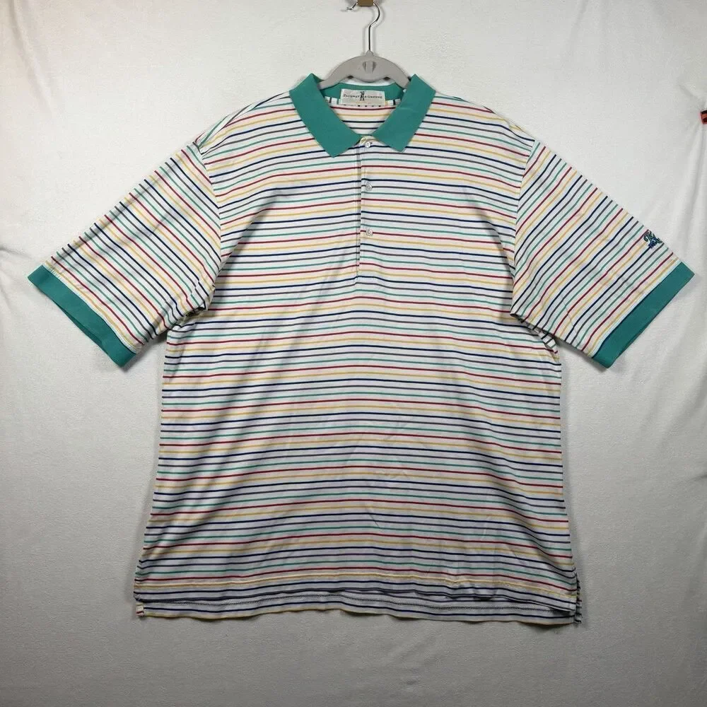 Fairway & Greene Polo Shirt XL Striped Pima Cotton Golf White Multicolor